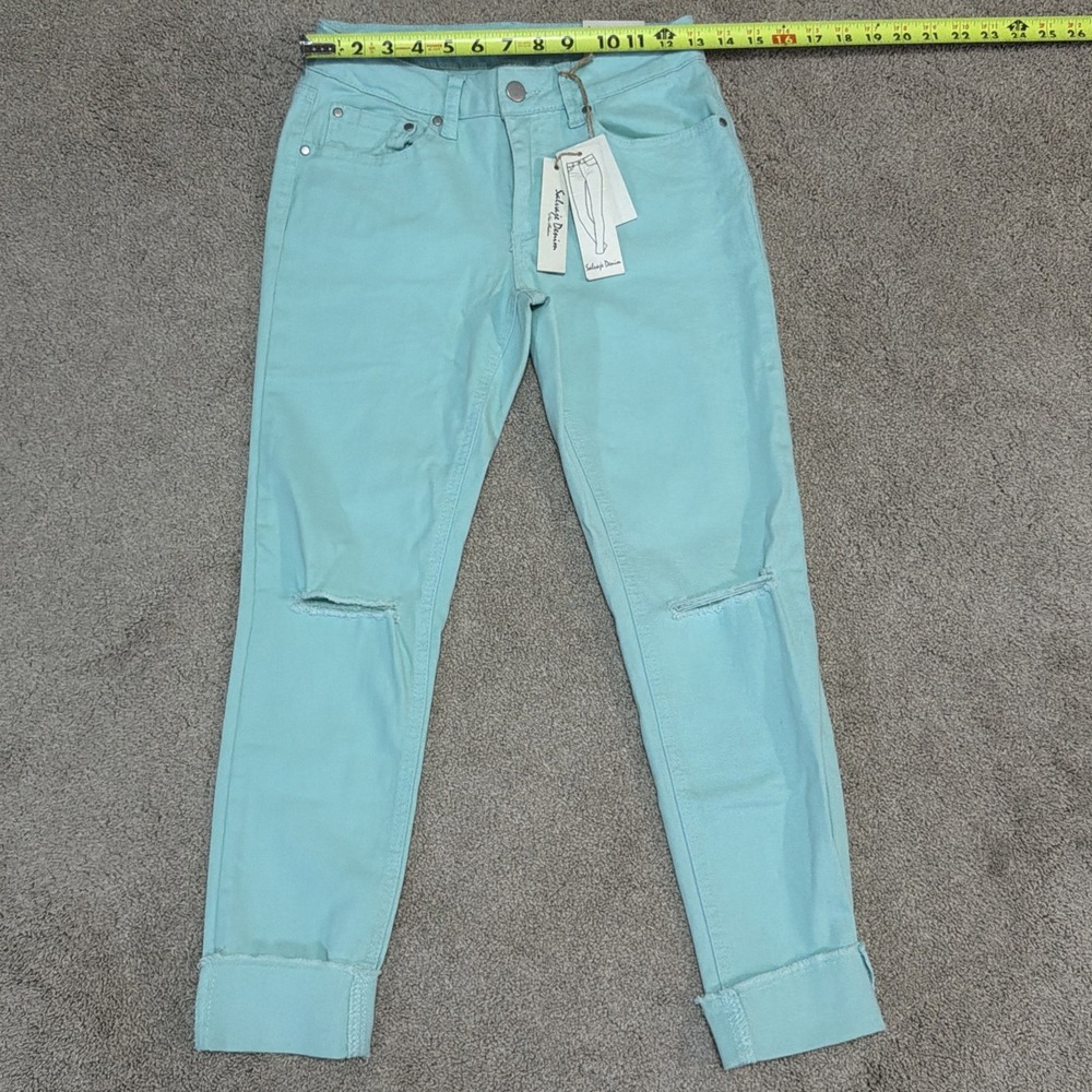 Salvage Denim Skinny Jeans Distressed Womens Size 5 (26x27) Powder Green - Picture 2 of 10